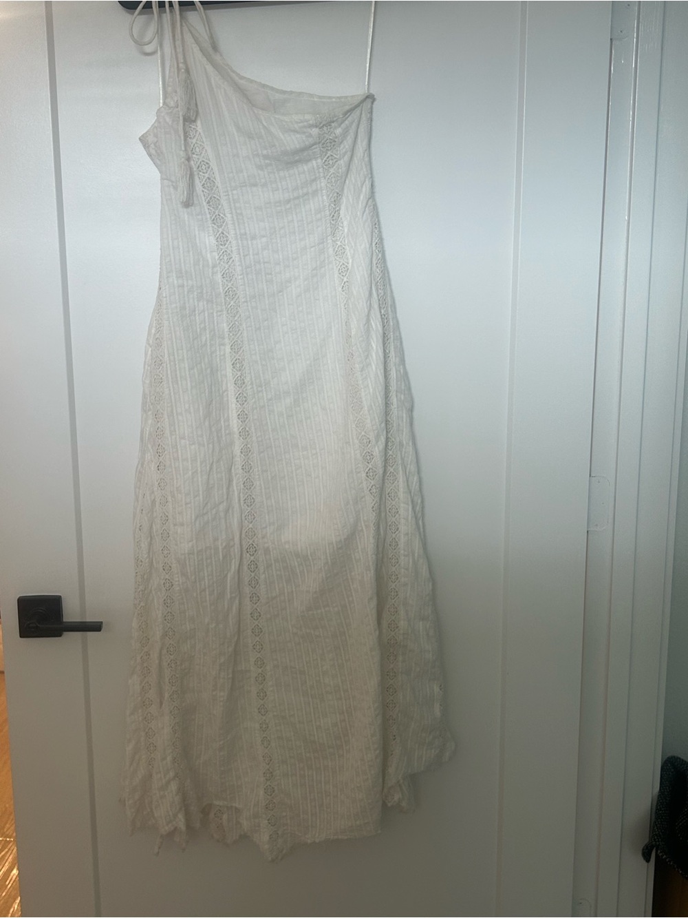 Free People One-Shoulder White Maxi Dress with Lace Insets